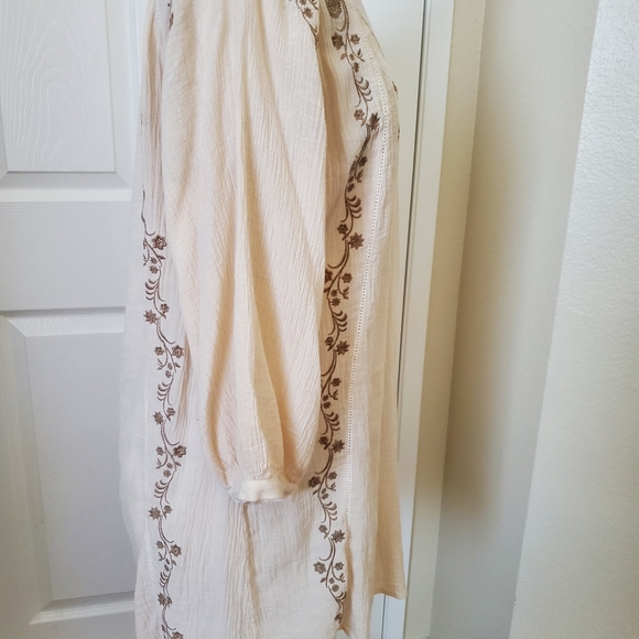 Soft Surroundings Cream Mocha Cotton Embroidered Tunic Blouse Women's Size M - Picture 6 of 12